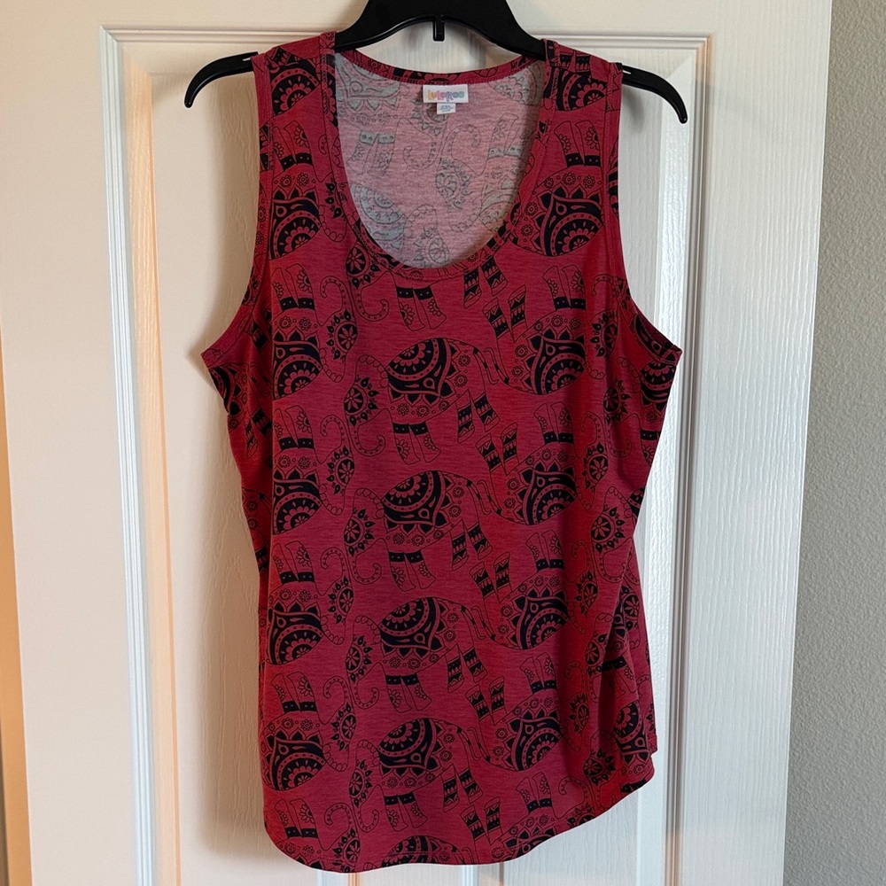 LulaRoe Sleeveless Scoop Neck Tank Top - Red with Black Elephant Print